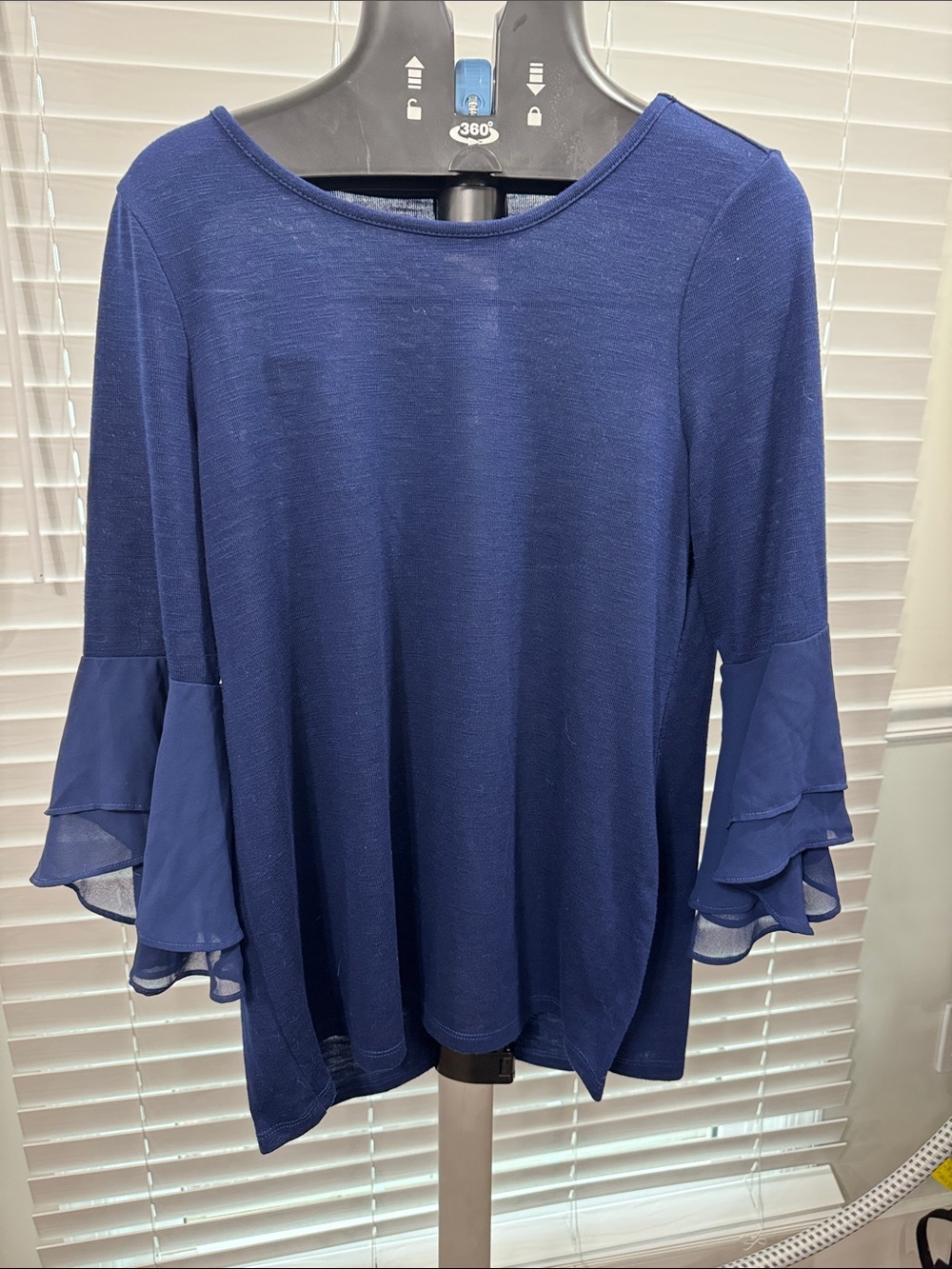 Thalia Sodi Navy Layered Ruffle Sleeve Long Sleeve Tee